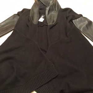 Gorgeous black sweater leather sleeves and hood